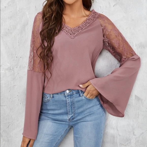 Boho white  lace insert V neck blouse - Picture 4 of 16